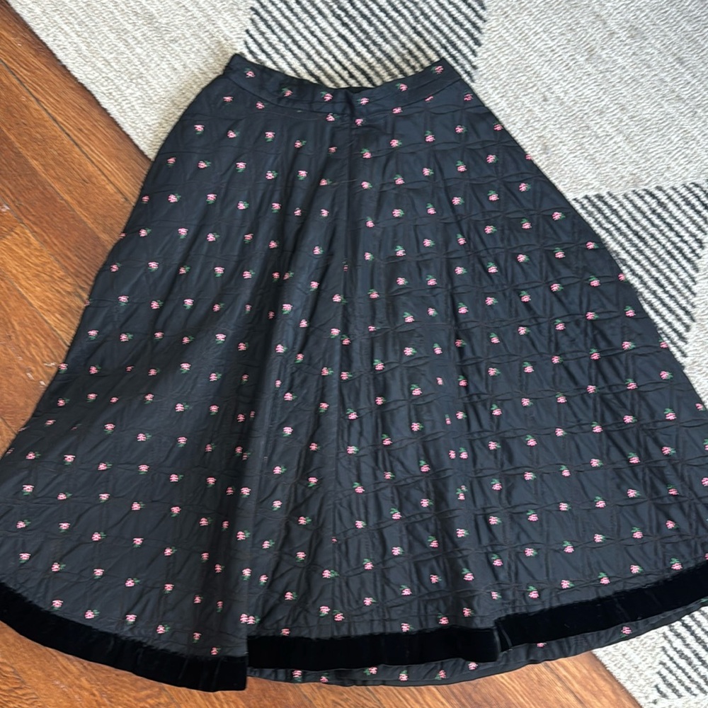 Black Pink Tiny Floral Print Vintage Full Skirt